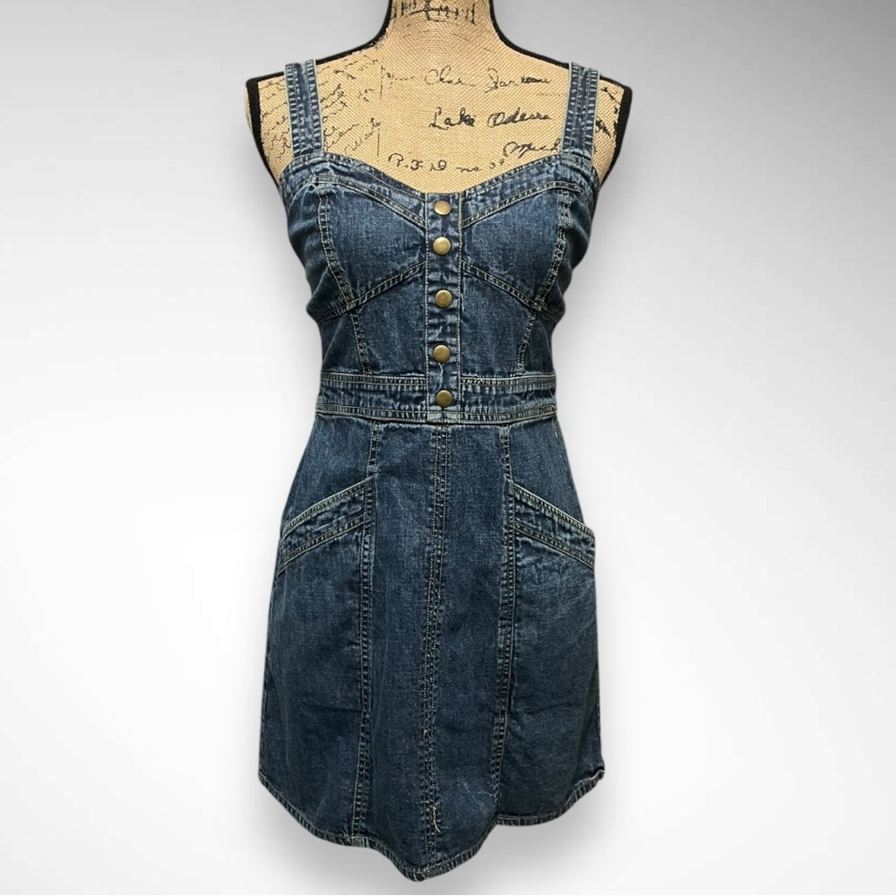 JAPNA Women's Denim Sleeveless Mini Dress With Pockets Small | EUC